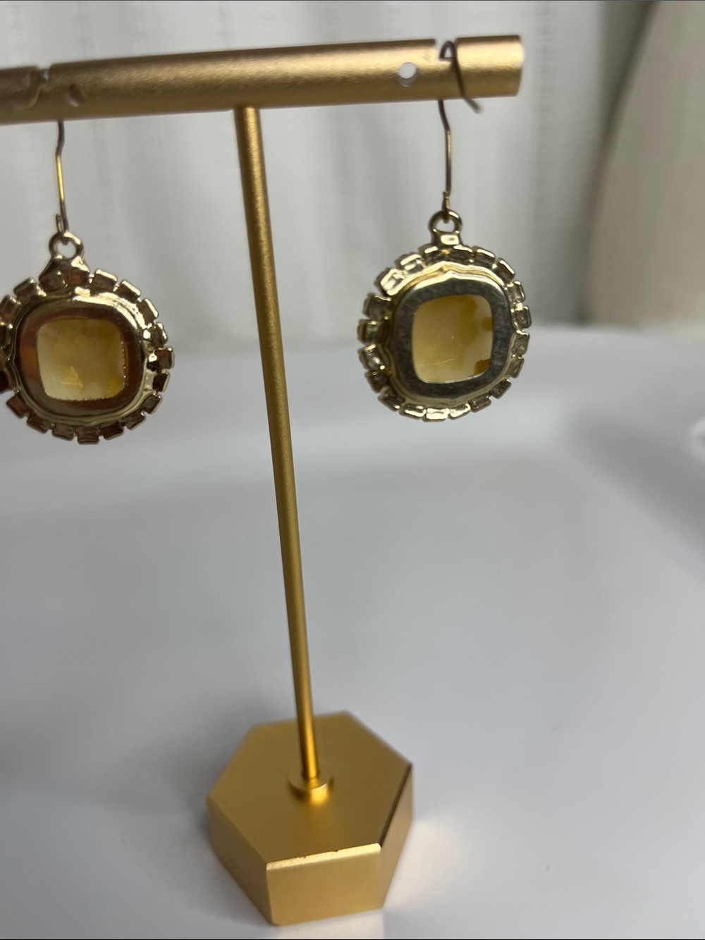 Yellow Crystal-Trim Drop Earrings — Gold-Tone Accent - Picture 2 of 5